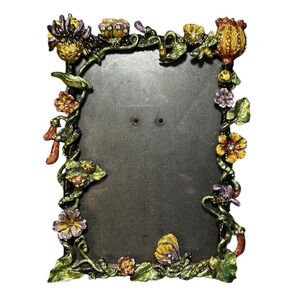 Enamel Floral Metal Picture Frame Rhinestone Butterfly Cottagecore Whimsical 4x6